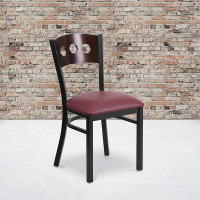 Flash Furniture XU-DG-6Y2B-WAL-BURV-GG HERCULES Series Black Decorative 3 Circle Back Metal Restaurant Chair - Walnut Wood BackBurgundy Vinyl Seat